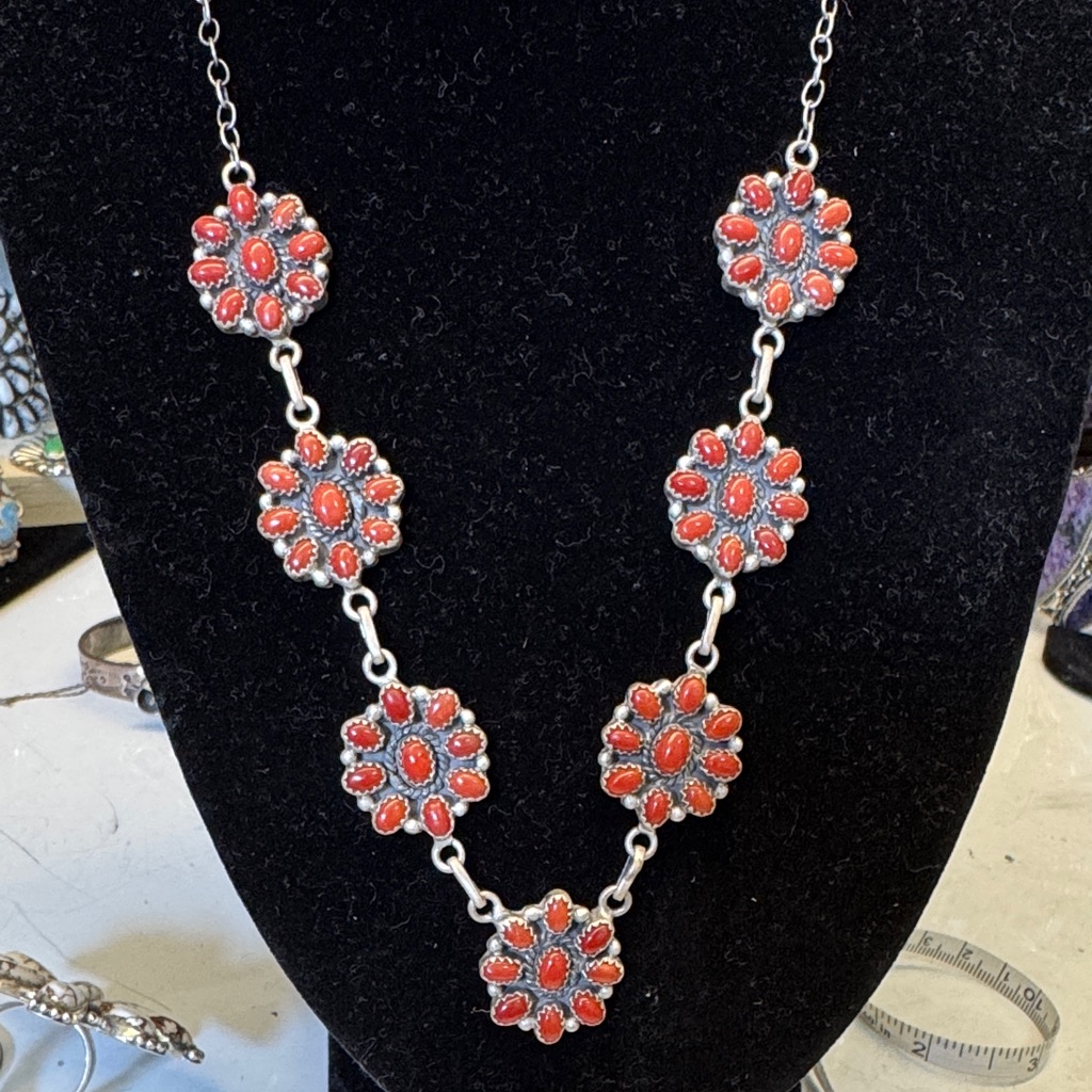 Red Coral Flower Cluster Statement Necklace - Women Jewelry